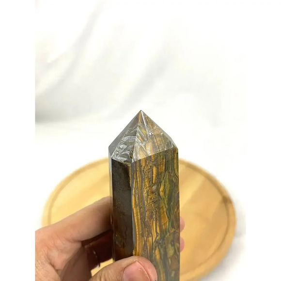 Tigers Eye Tower Obelisk Point 5 7/8" Natural Quartz Crystal 306g - Picture 8 of 16